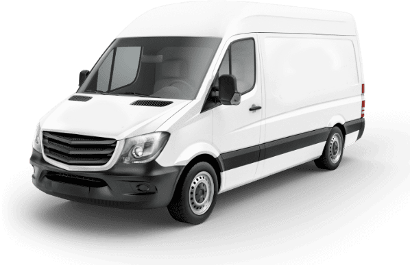 A white cargo van is parked on a plain, light background, angled slightly to the left with no visible markings or logos.